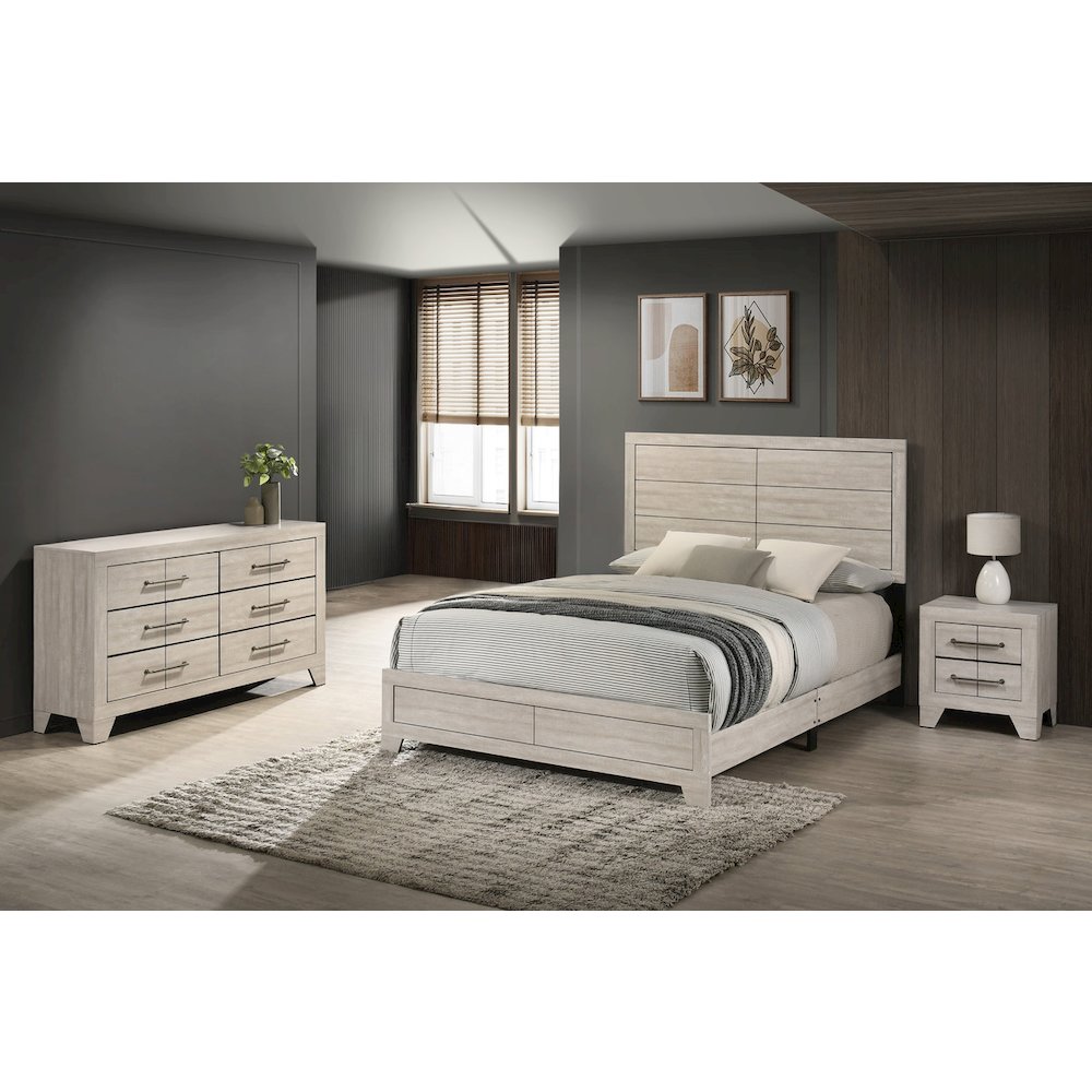 3pc Queen Panel Bedroom Set Rustic Gray Oak color (Bed, Dresser, Nightstand)