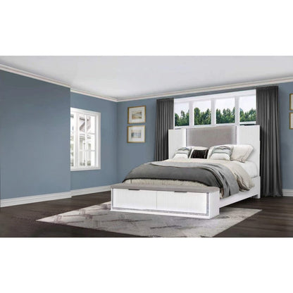 Queen Whiter Platform Bed Frame with LED on Headboard and Footboard