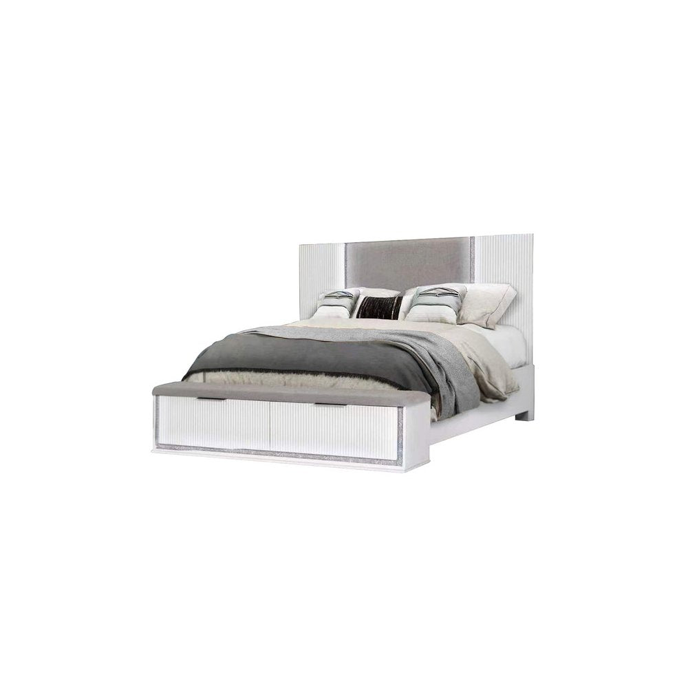 Queen Whiter Platform Bed Frame with LED on Headboard and Footboard