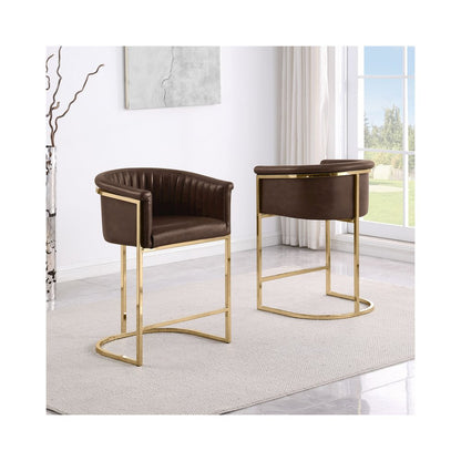 Single Leather-Aire Barstool Espresso with Gold Chrome Base