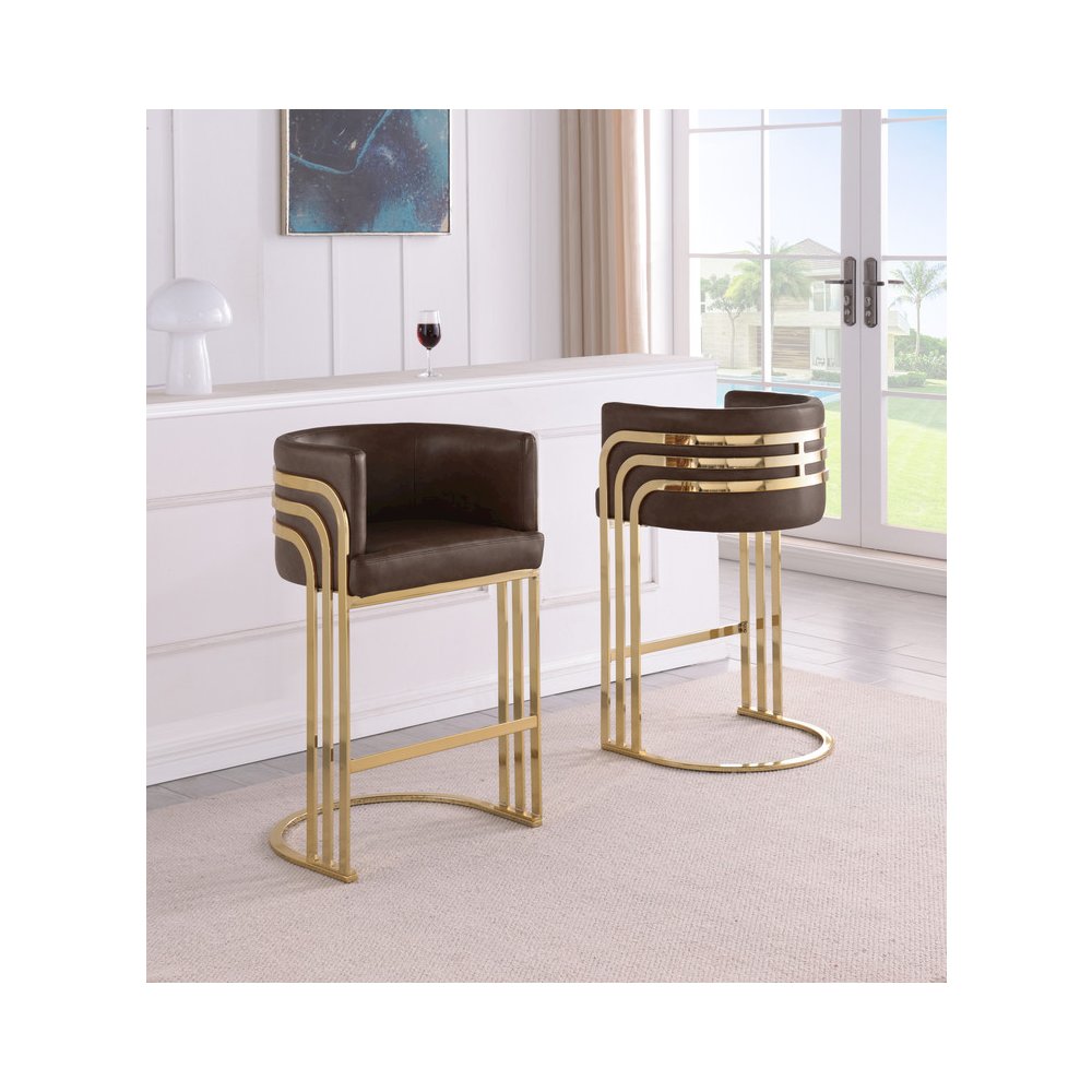 Espresso with Gold Base Barstool, Set of 2