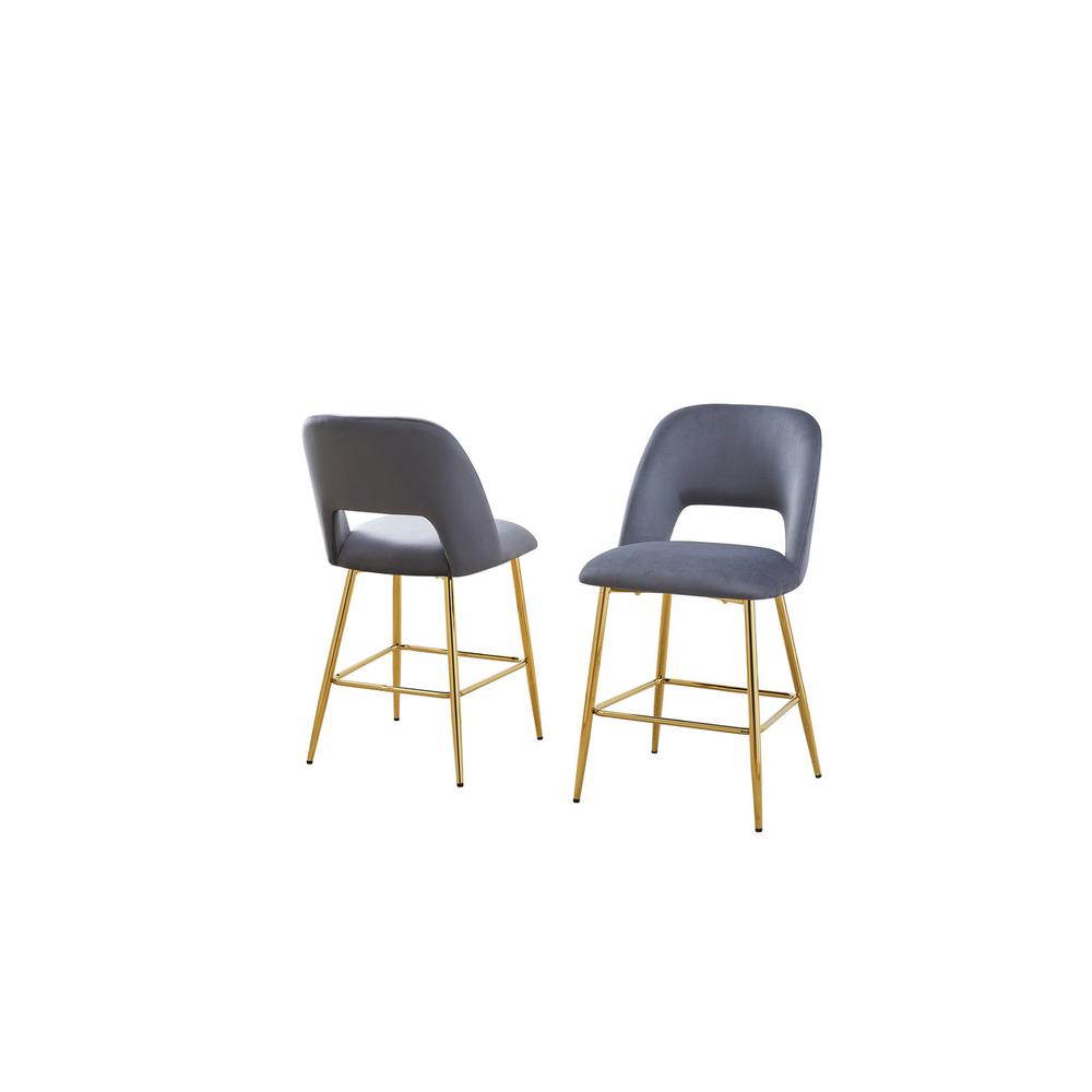 Dark Grey velvet upholstery counter height chairs *SET OF 2*