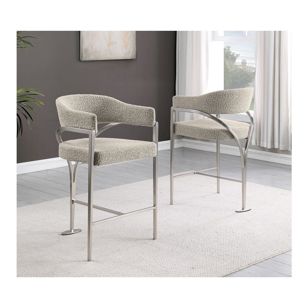 Single Boucle Fabric Barstool Gray with Matte Gold Chrome Base