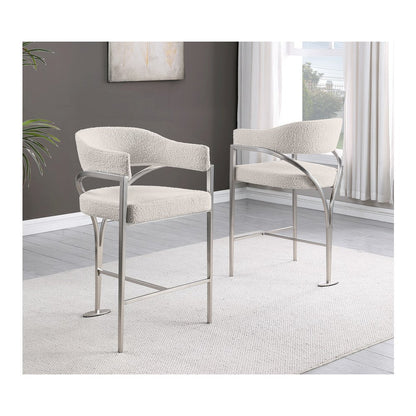 Single Boucle Fabric Barstool Cream with Matte Gold Chrome Base