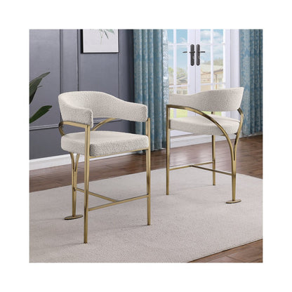 Single Boucle Fabric Barstool Cream with Matte Gold Chrome Base
