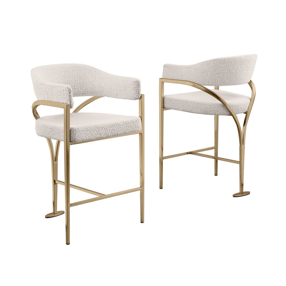 Single Boucle Fabric Barstool Cream with Matte Gold Chrome Base