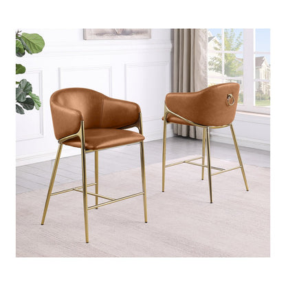 Single Leather-Aire Barstool Toffee with Gold Chrome Base