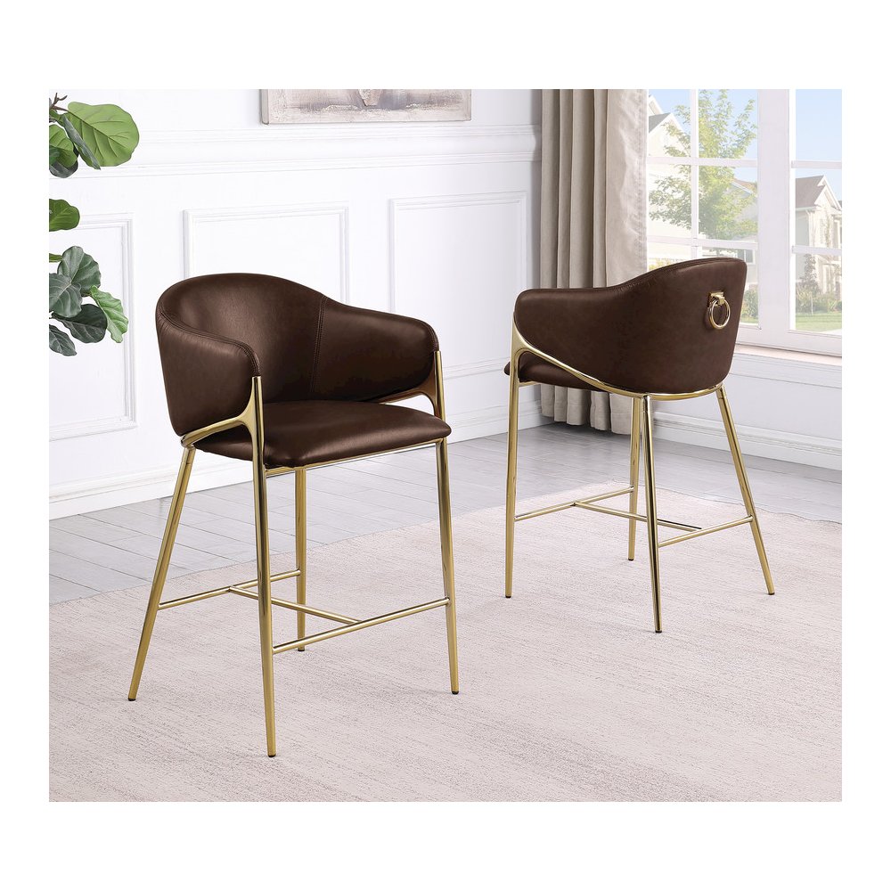 Single Leather-Aire Barstool Espresso with Gold Chrome Base