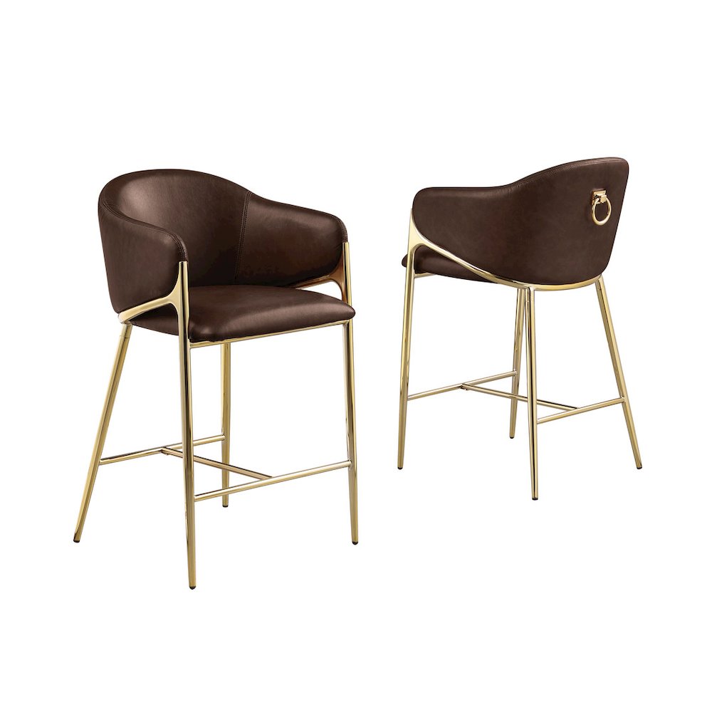 Single Leather-Aire Barstool Espresso with Gold Chrome Base