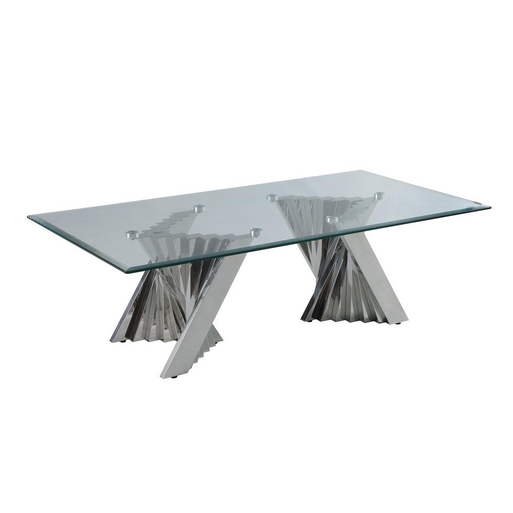 Glass Coffee Table Sets: Coffee Table, 2 End Tables and Console Table with Stainless Steel Base