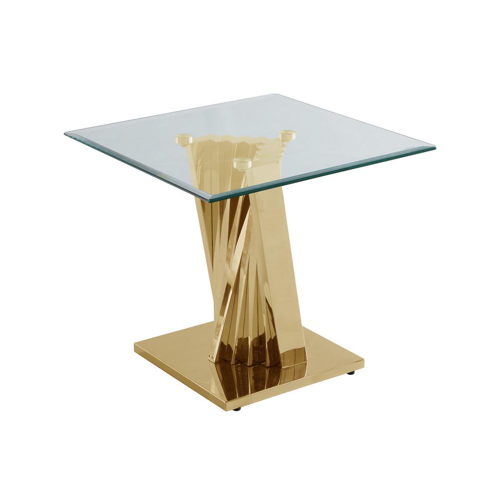 Glass Coffee Table Sets: Coffee Table and 2 End Tables with Stainless Steel Gold Base