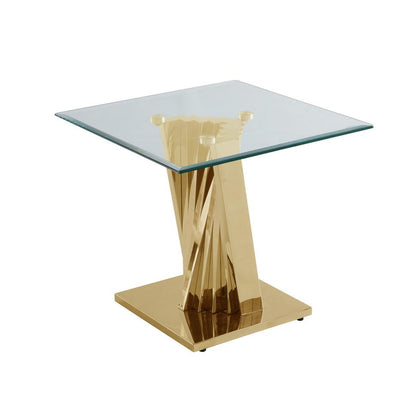 Glass Coffee Table Sets: Coffee Table and 2 End Tables with Stainless Steel Gold Base
