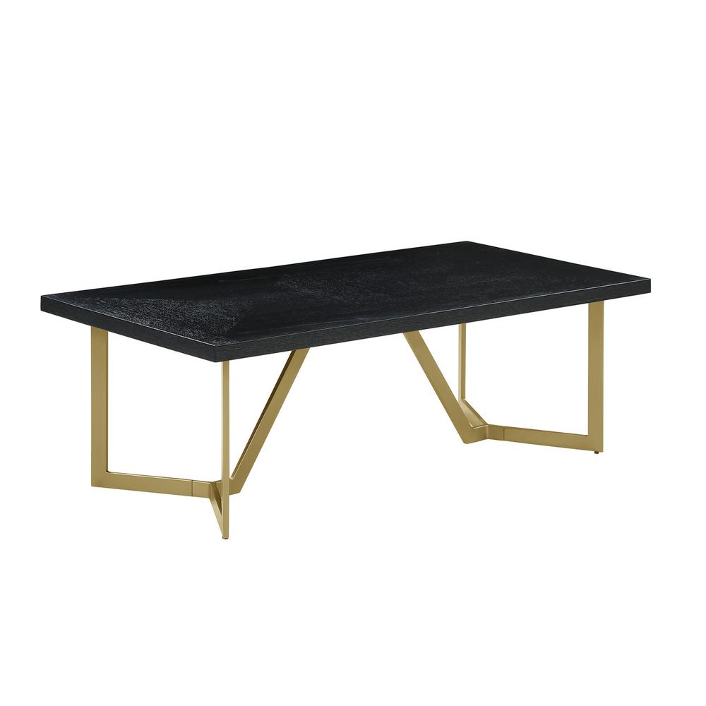 2pc Black wood top coffee set w/gold color iron base (coffee+end table)