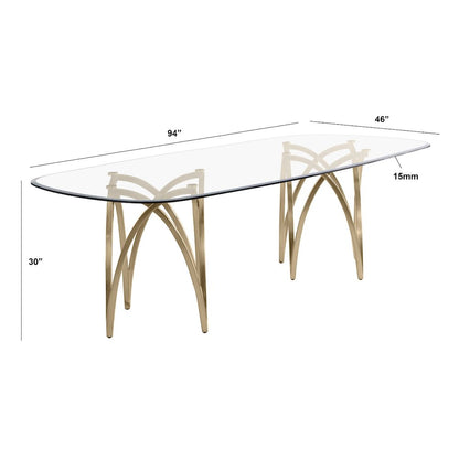 9Pc Tempered Glass Dining Table Set With 8 Gray With Matte Gold Side Chairs