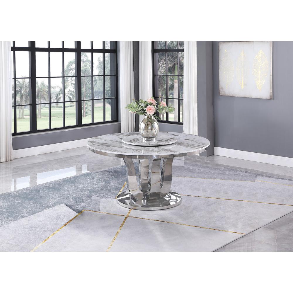 6pc dining set- Round table with lazy susan and 4 upholstered dining chairs