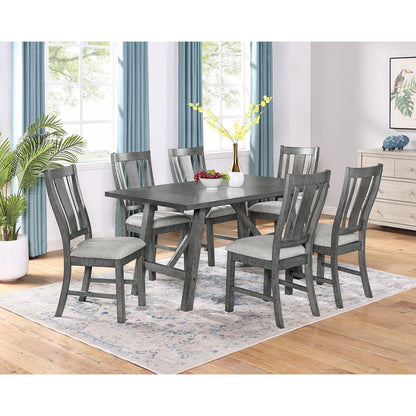 Upholstered rustic grey dining chairs with light grey linen fabric (SET OF 2)