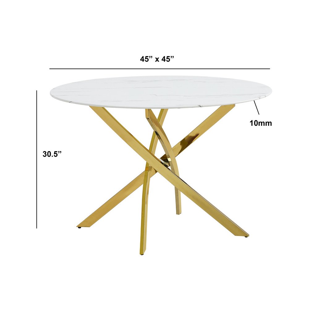 Round White Marble Wrap Glass Ding Table With 4 Grey Side Chairs
