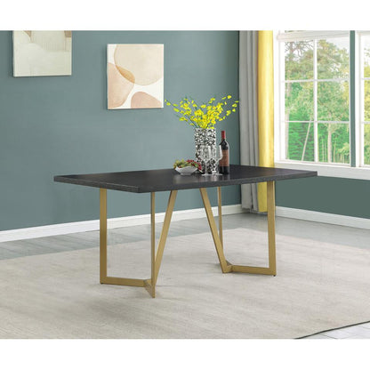 5pc rectangle dining table- Black wood top w/ 4 Dark grey velvet side chairs