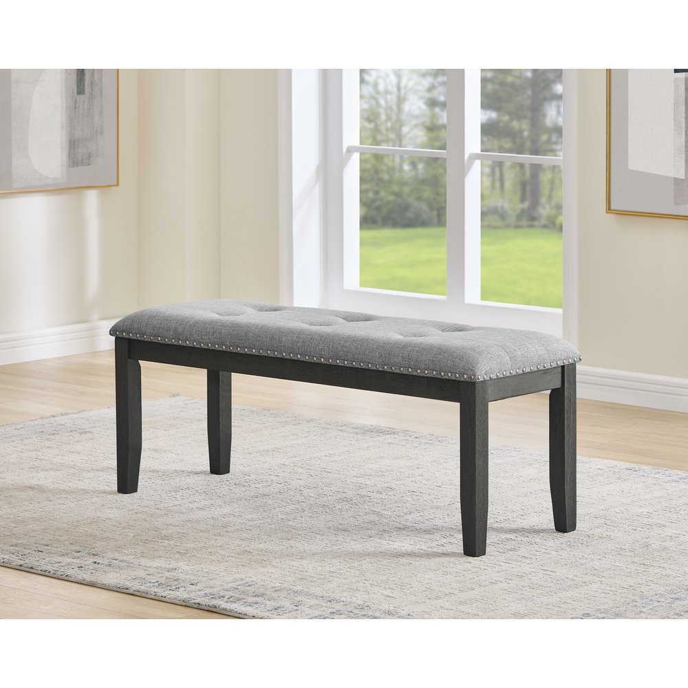 6Pc Fuax Marble Top Dining Set With 4 Gray Side Chairs And A Matching Bench