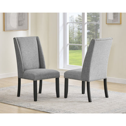 5Pc Faux Marble Table With 4 Rustic Gray Fabric Side Chairs