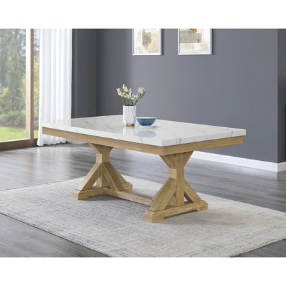 5Pc Fuax Marble Top Dining Set With 4 Beige Side Chairs