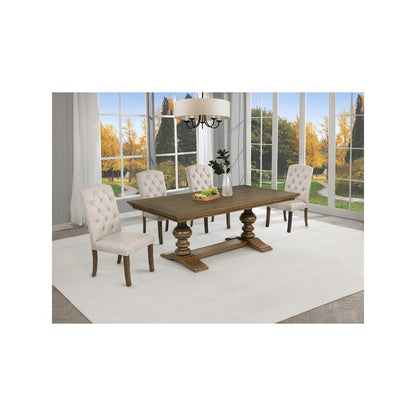 Traditional Dinging Set With 4 Beige Side Chairs And One 72" Wood Dining Table