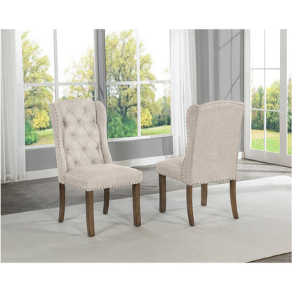 Traditional Dinging Set With 6 Beige Side Chairs And One 72" Wood Dining Table