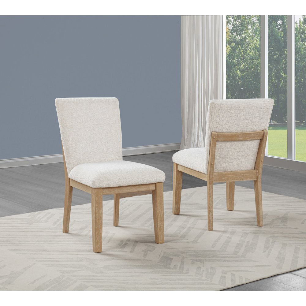 5pc Lighjt Oak Natural Finish Cream Linen Fabric Chairs Dining Set
