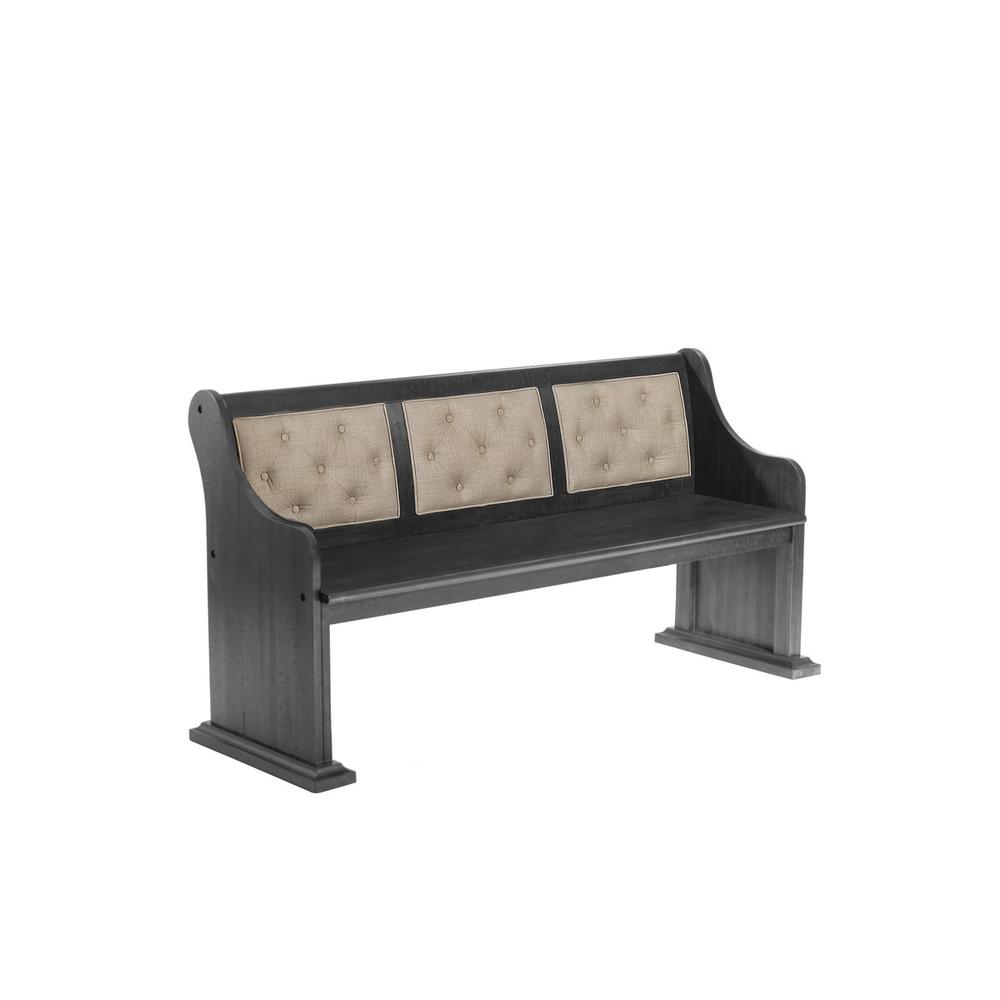 7 Piece Dining set with Dark Gray Solid wood Table, 5 Beige Linen Fabric Side Chairs, and One Matching Bench