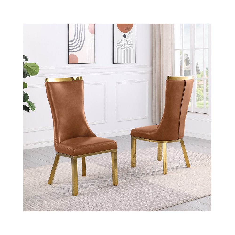 2pc Espresso Leathaire  Gold Stainless Steel Base
