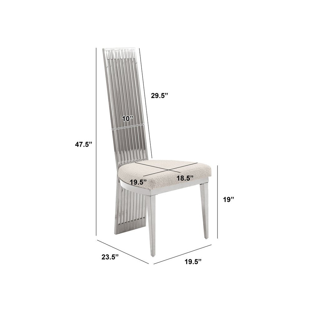 7Pc Tempered Glass Dining Set With 6 Cream Boucle Fabric Side Chairs
