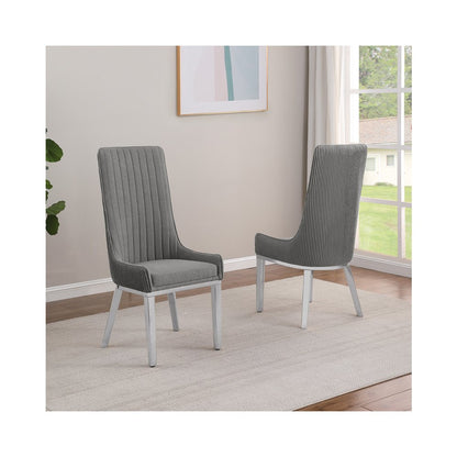 7Pc Tempered Glass Dining Set 6 Rich Gray Boucle Side Chairs And A Silver Base
