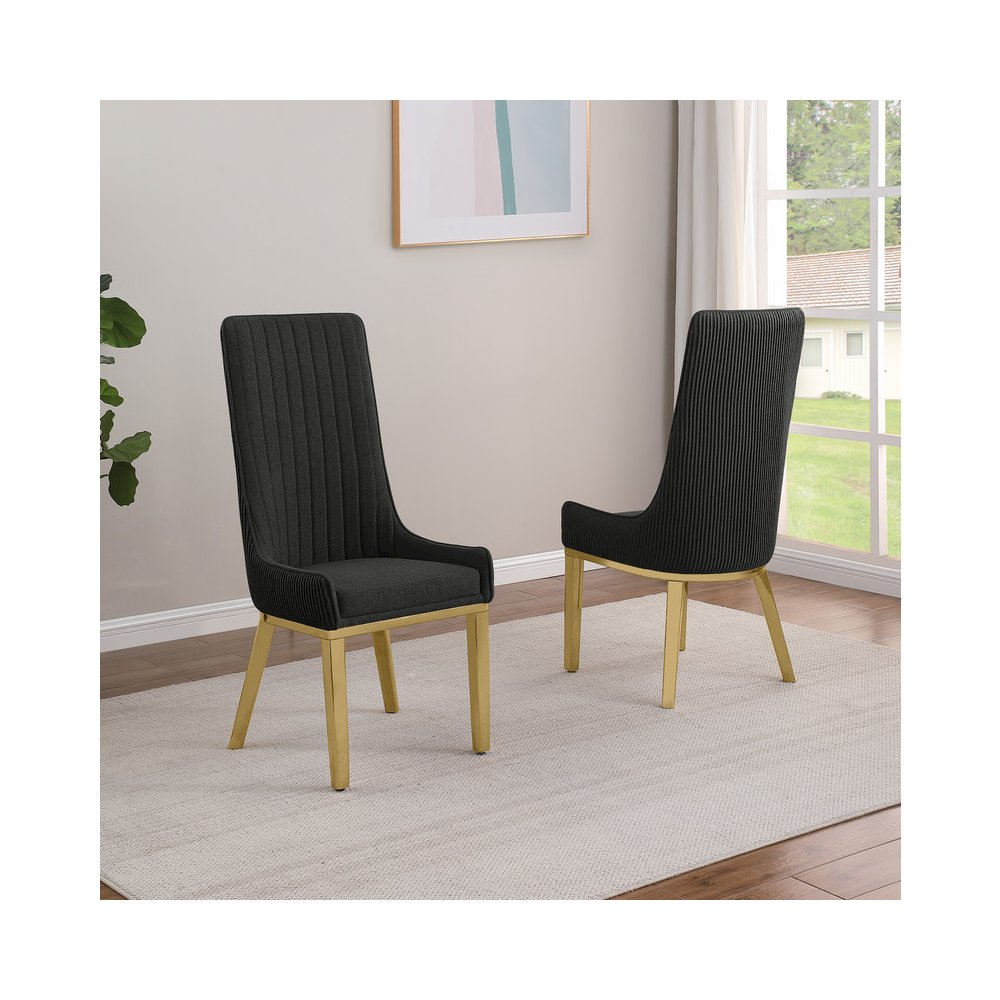 7Pc Tempered Glass Dining Set With 6 Black Boucle Side Chairs And A Gold Base