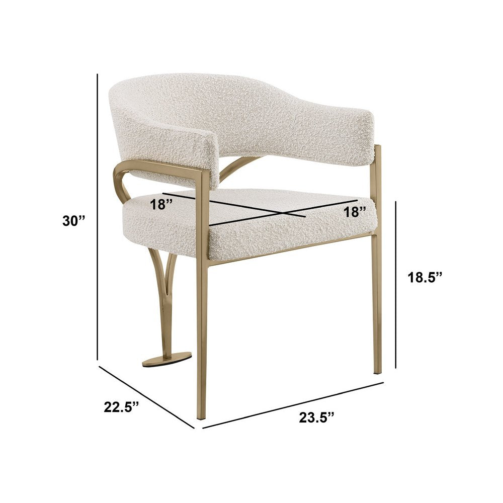 7Pc Tempered Glass Dining Table Set With 6 Cream With Matte Gold Side Chairs