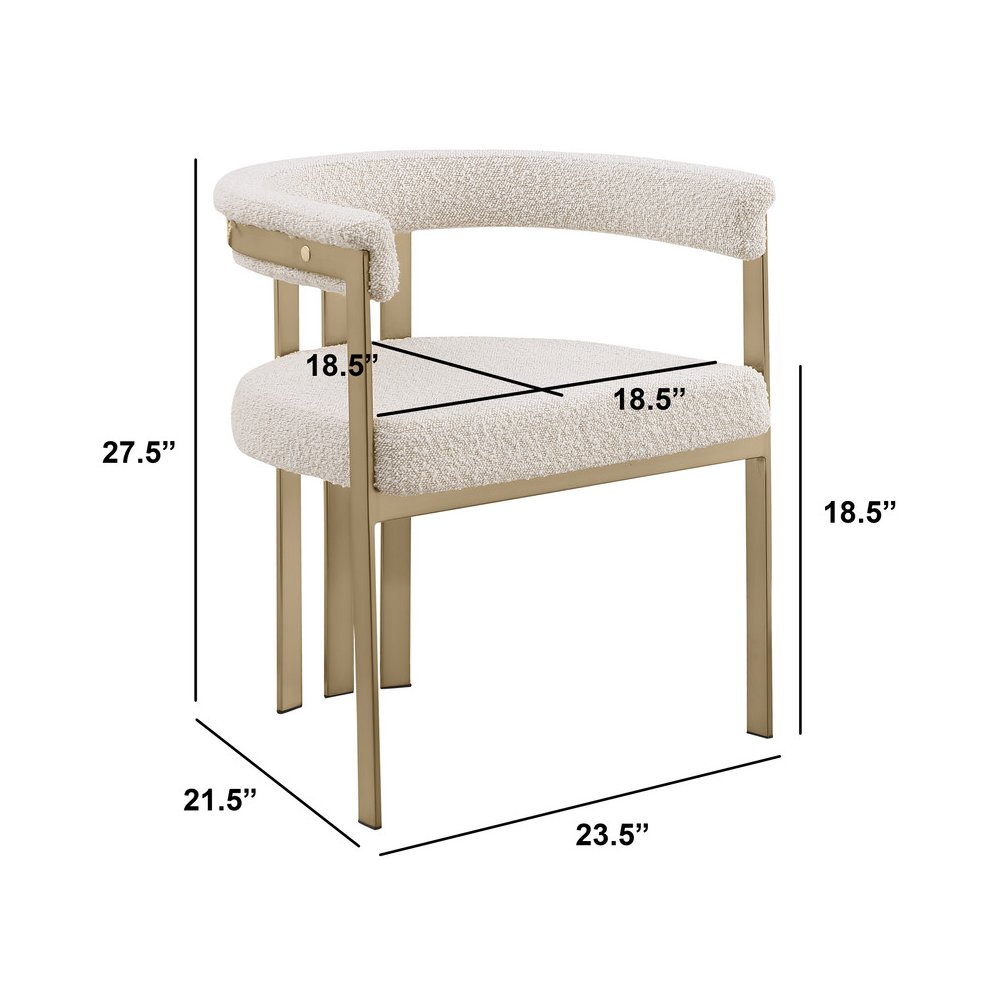 7Pc Tempered Glass Dining Table Set With 6 Cream With Matte Gold Side Chairs