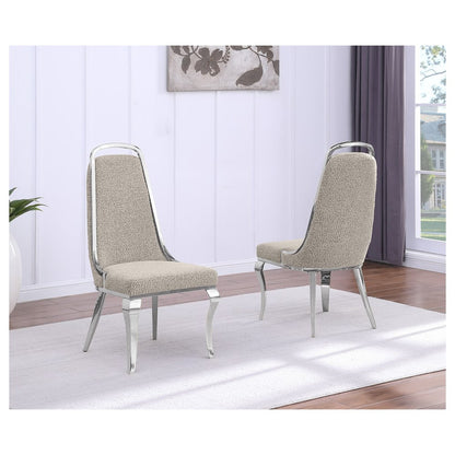 7Pc Tempered Glass Dining Set With 6 Gray Boucle Side Chairs And A Silver Base
