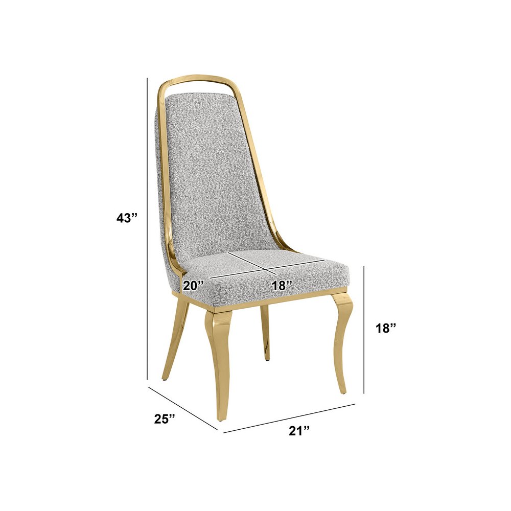 7Pc Tempered Glass Dining Set 6 Rich Gray Boucle Side Chairs And A Gold Base