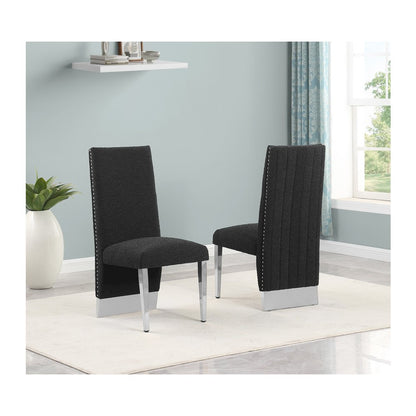 7Pc Tempered Glass Dining Set With 6 Black Boucle Side Chairs And A Silver Base