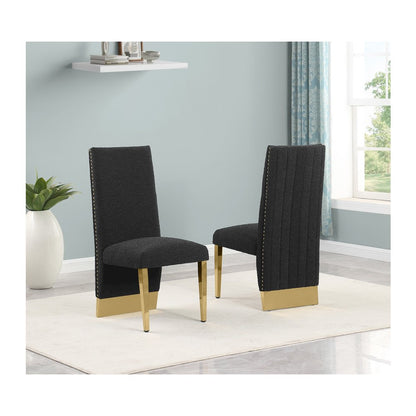 7Pc Tempered Glass Dining Set With 6 Black Boucle Side Chairs And A Gold Base