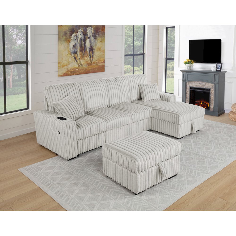 4PC Corduroy Sectional w/ Pull Out Loveseat