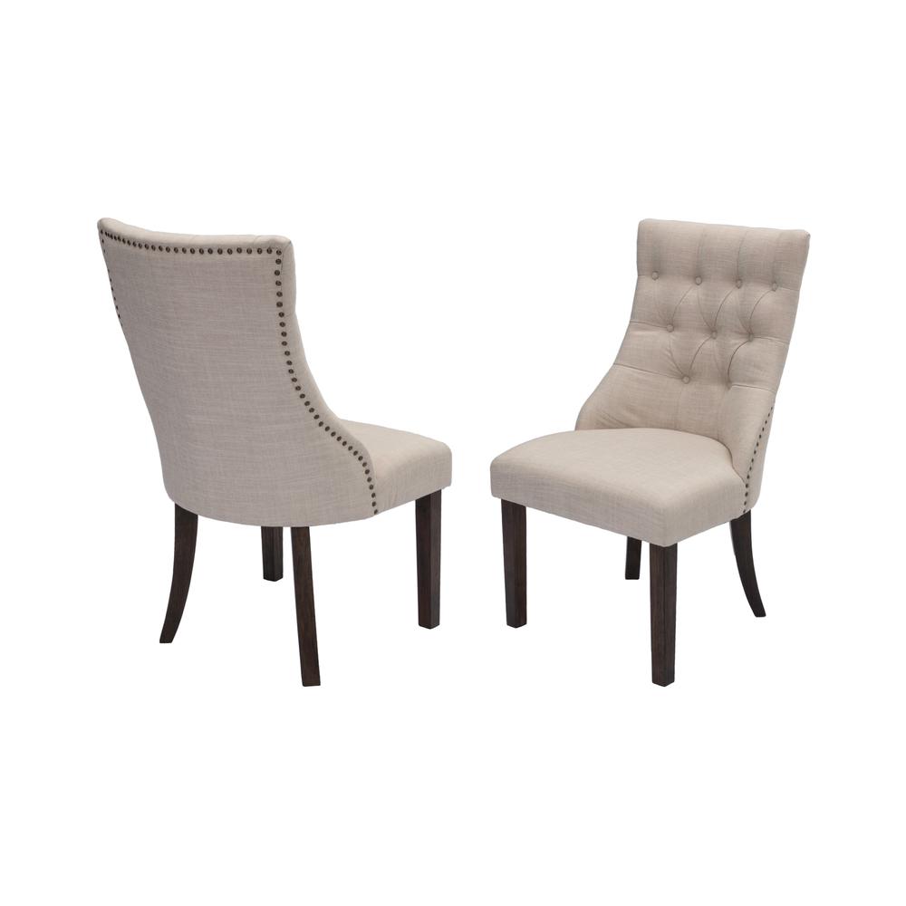 Classic 9pc Dining Set w/Uph Side Chairs Tufted & Naildhead Trim, Table w/Center 18" Leaf, Walnut