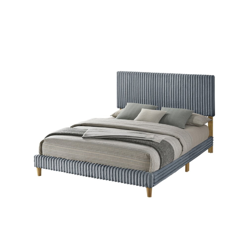 Queen size panel bed with wooden legs in Gray color