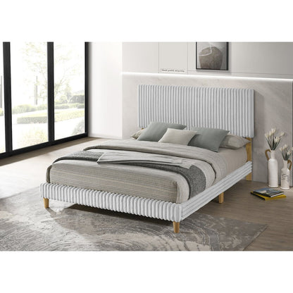 Queen size panel bed with wodden legs in Light gray color