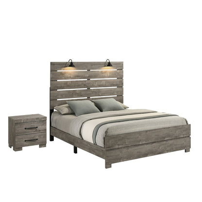 2Pc Modern Eastern King Size Bed In Antique Gray Color (Bed And Nightstand)