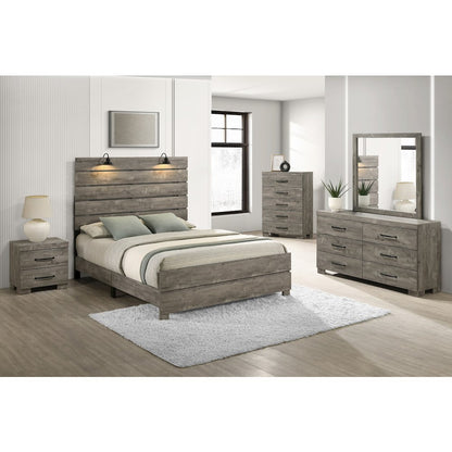 5Pc Modern Eastern King Size Panel Bedroom Set In Antique Gray Color