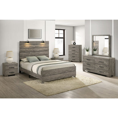6Pc Modern Eastern King Size Panel Bedroom Set In Antique Gray Color