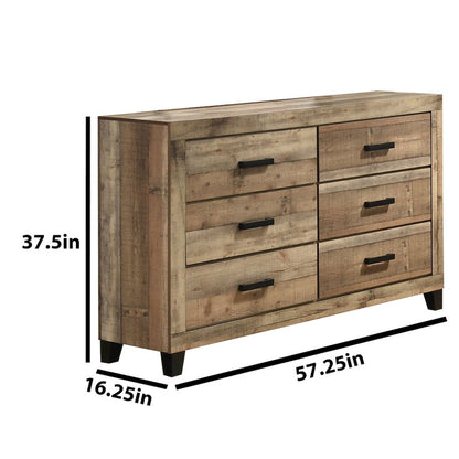 Weathered Brown Pine 6-Drawers Dresser with Mirror