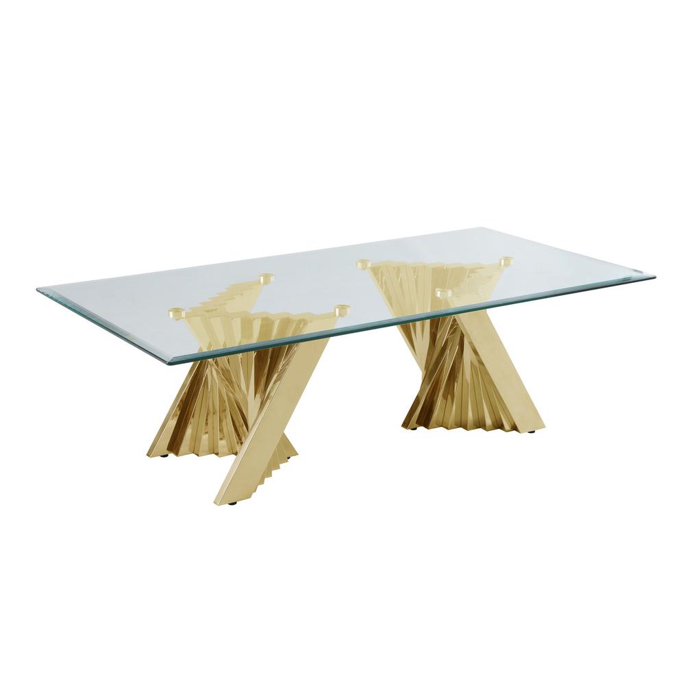 Glass Coffee Table Sets: Coffee Table, 2 End Tables and Console Table with Stainless Steel Gold Base