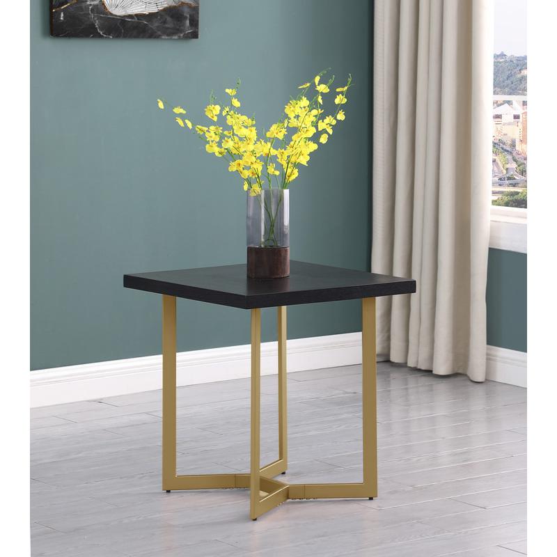 3pc Black wood top coffee table set w/gold color iron base (1Coffee+2end table)