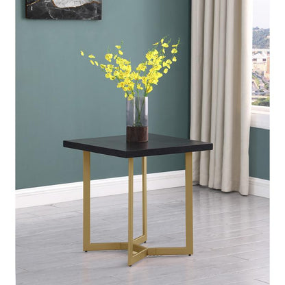 3pc Black wood top coffee table set w/gold color iron base (1Coffee+2end table)